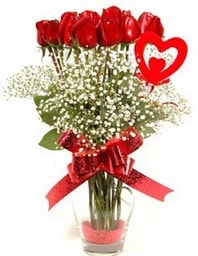 11 adet cam yada mika vazo g�l tanzimi kalp �ubuklu 