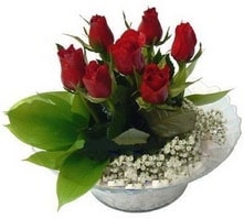 cam yada mika i�erisinde 7 adet kirmizi g�l 