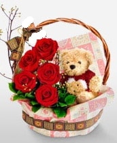 sepet i�erisinde 5 adet g�l ve 15 cm ay�c�k Ankara internetten �i�ek sipari�i  